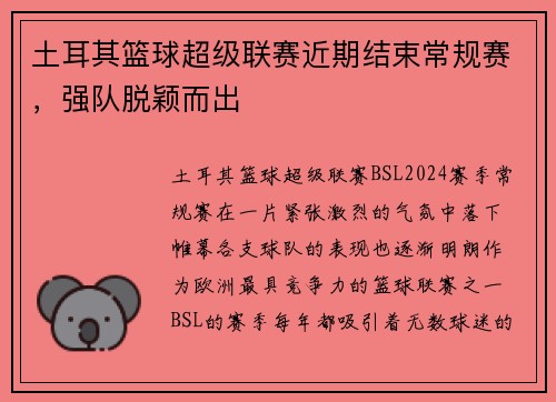 土耳其篮球超级联赛近期结束常规赛，强队脱颖而出