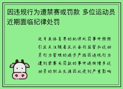 因违规行为遭禁赛或罚款 多位运动员近期面临纪律处罚
